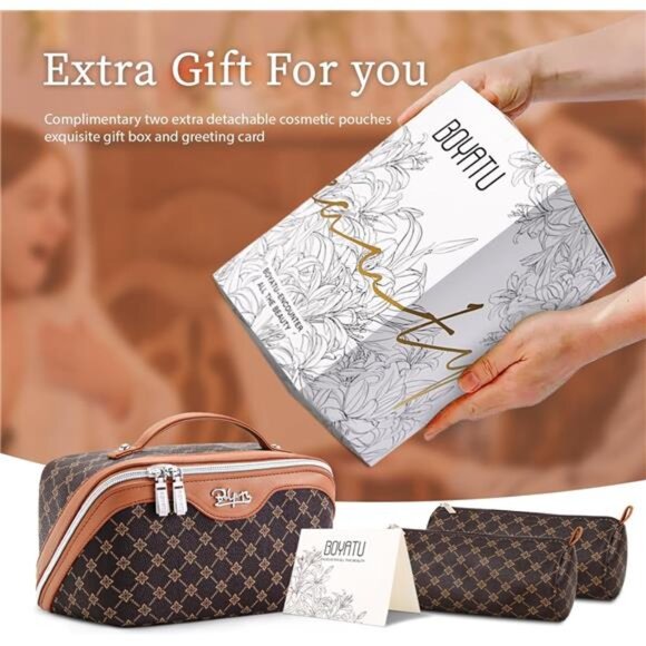 Travel Makeup Bag Set for Women 3 Pcs Large Cosmetic Organizer Vegan Leather - Picture 6 of 7